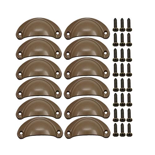 BOZONLI 12 Pack Retro Metal Kitchen Cupboard Drawer Cabinet Door Handles Knobs Brown Shell Cup Pull Handle