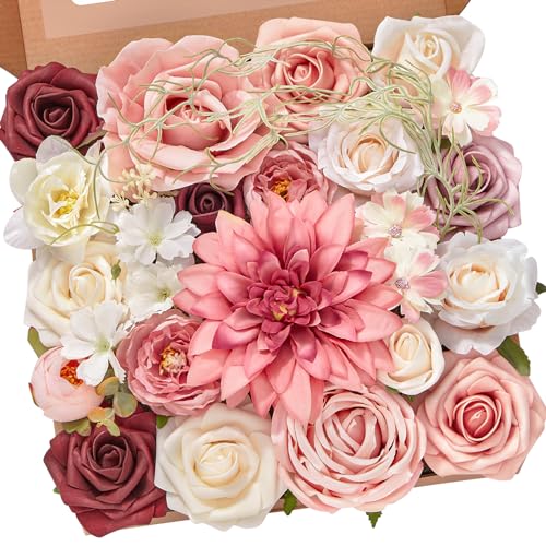 Alecono Pink Artificial Flowers Set for DIY Wedding Centerpieces