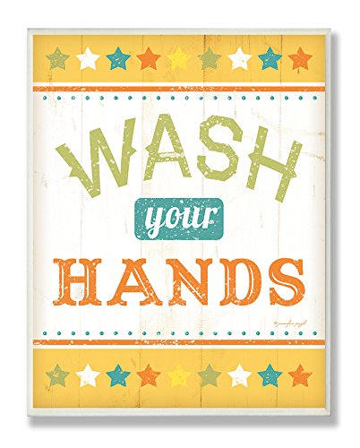 Stupell Home Décor Wash Your Hands Colorful Bathroom Wall Plaque,