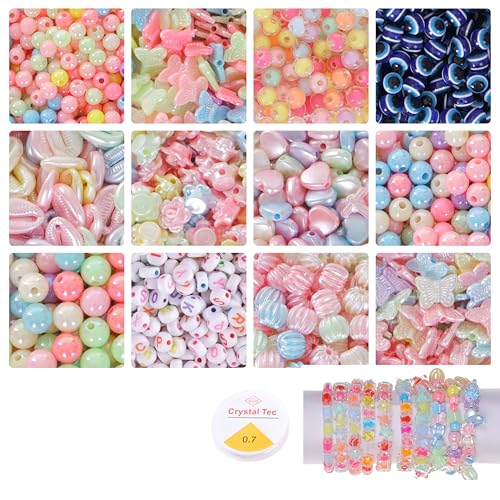 Image of ambitieux Bracelet Making Craft Kit 12 Types of Colorful 400+ pcs of Plastic Beads with Elastic -(Colorfull with 8 mm) (Multicolor 4)