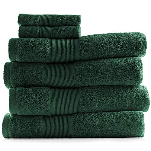 Image of Hearth & Harbor Bath Towels for Bathroom - 100% Ring Spun Cotton Luxury Bathroom Towels - Ultra Soft & Highly Absorbent, Bath Towels Set of 6 - Hunter Green