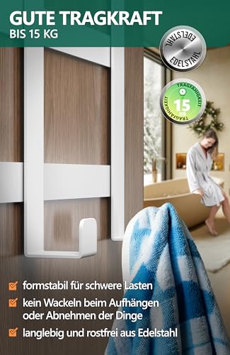 4smile Türgarderobe zum Einhängen, weiß - Edelstahl Türgarderobe Innenseite, platzsparende Türhaken zum Einhängen - Stabile Türhaken Innenseite, Türhakenleiste für die Rückseite der Tür