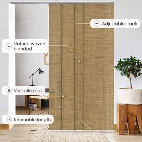 GoDear Design Adjustable Vertical Blinds for Windows, Panel Track Blinds for Sliding Closet Doors, Extendable Track from 45.8" to 86" W, Trimmable Panel Curtains Up to 96" H, Pecan