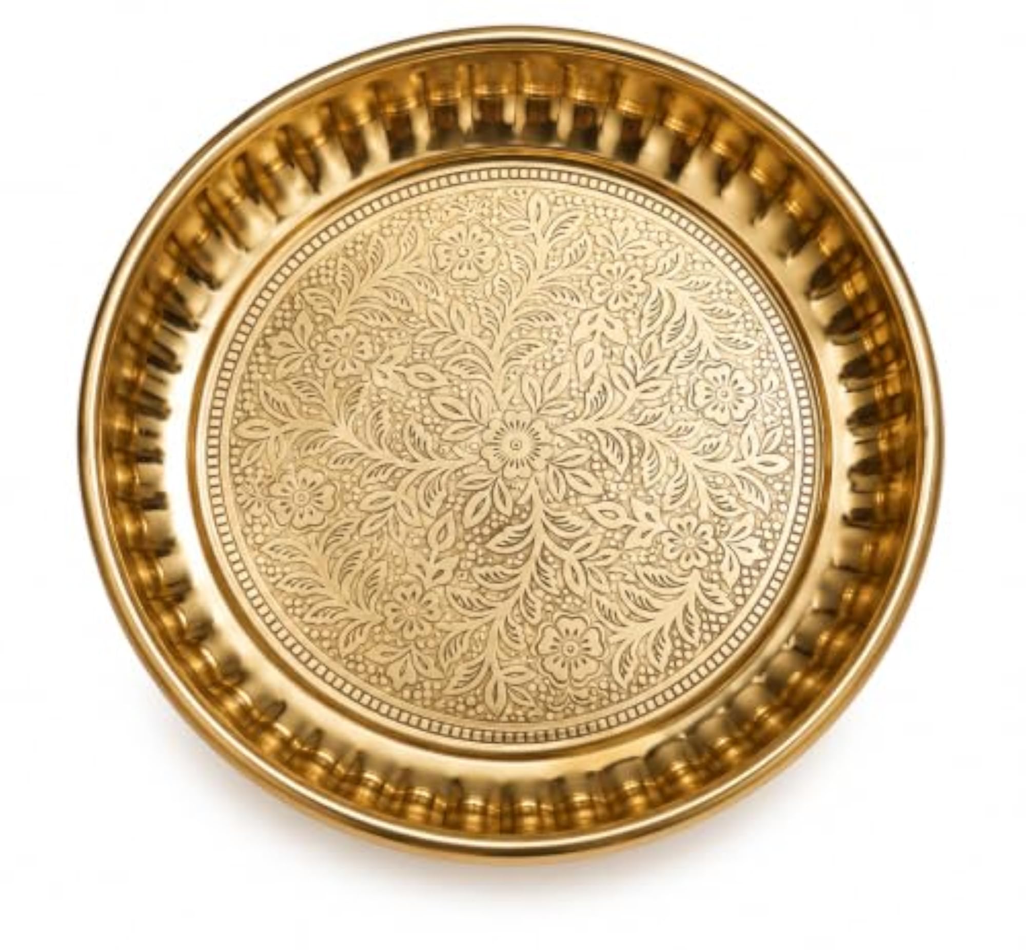 Engraved Flower Design Brass Pooja Thali