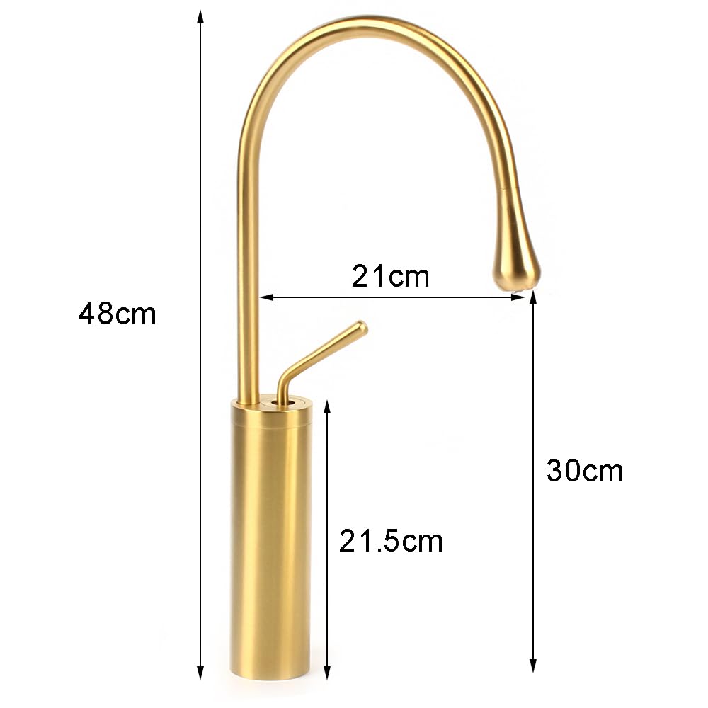Grifo alto dorado para lavabo de baño, monomando de diseño dorado, con caño giratorio 360°, grifo, grifo mezclador para lavabo, cepillado