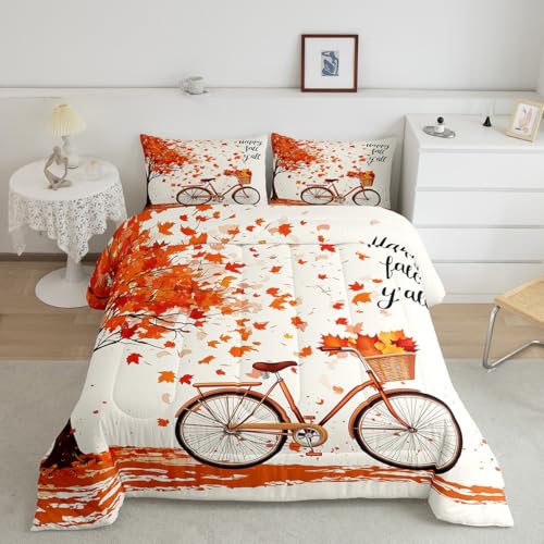 Fall Maple Leaves Comforter Set Queen with Pillowcases