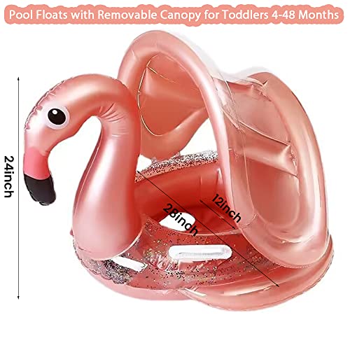 Arcimatto Baby Swimming Pool Floats With Removable Sun Protection Canopy, Cute Inflatable Raft With Seat And Handle, No Flip Over Kids Infants Boat Swim Ring For Toddler 4-48 Months (Glitter Flamingo) #TOP4