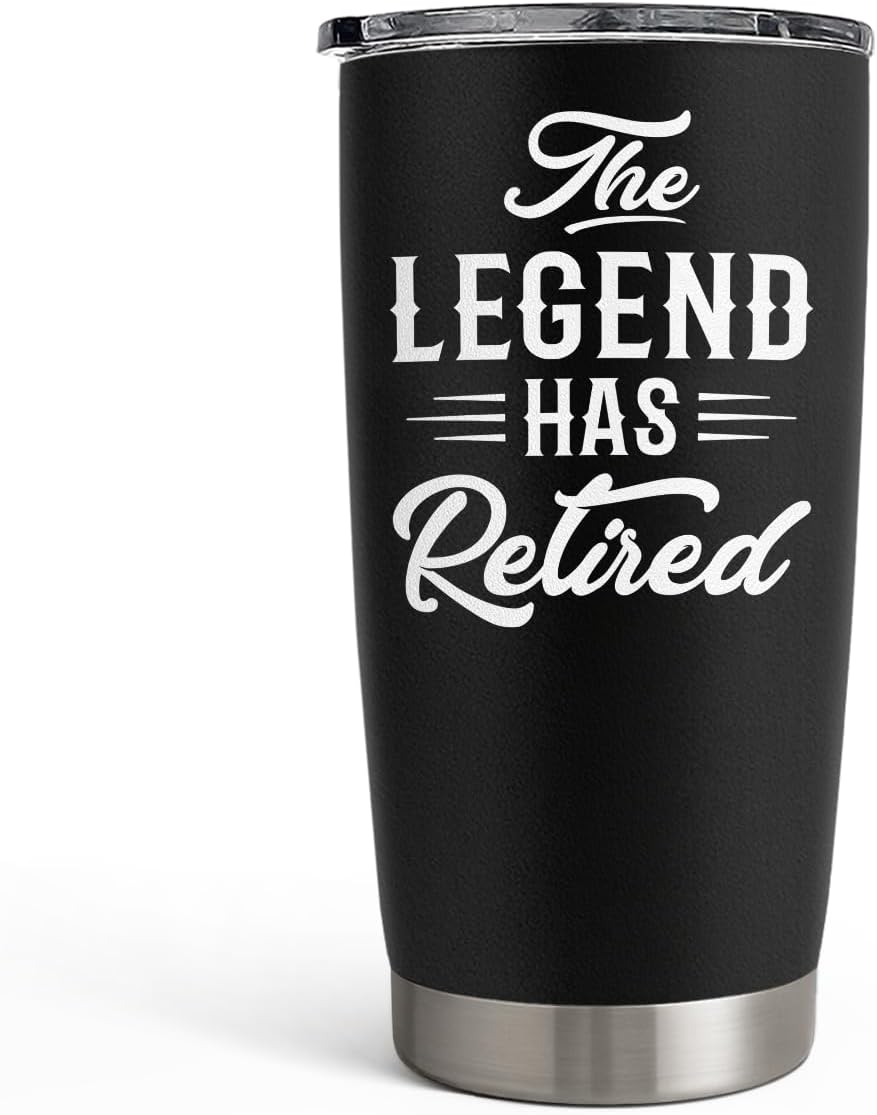 SANDJEST Retirement Gifts for Coworker, Colleagues - The Legend Has Retired Tumbler - Birthday, Christmas, Happy Retirement Gifts - 20oz Stainless Steel Insulated Coffee Travel Mug Gift for Men, Women