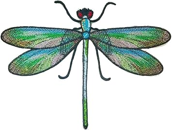Green Dragonfly Delicate Embroidered Patches, Iron On Patches, Sew On Applique Patch,Applique Big Dragonfly Clothes Patch, Dragonfly Clothes Patch