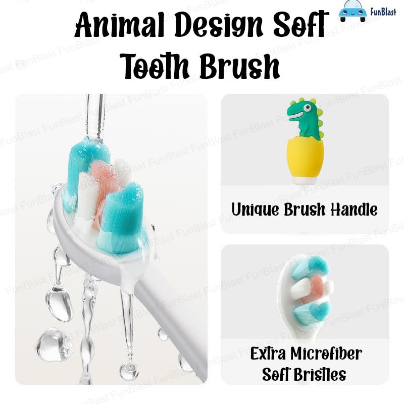 FunBlast Kids Toothbrush Animal Design Soft Tooth Brush, Extra Microfiber Soft Bristles Toothbrush For 3-6 Years Old Children, Manual Toothbrush For Kids, (Pack Of 2 Random Colour),Multicolour - Image 3 thumbnail