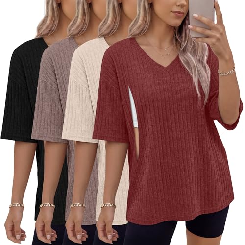 Ficerd - Ficerd 4 Pack Women's Oversize Nursing Shirts, 4-Color, Medium - Best Deal on Amazon