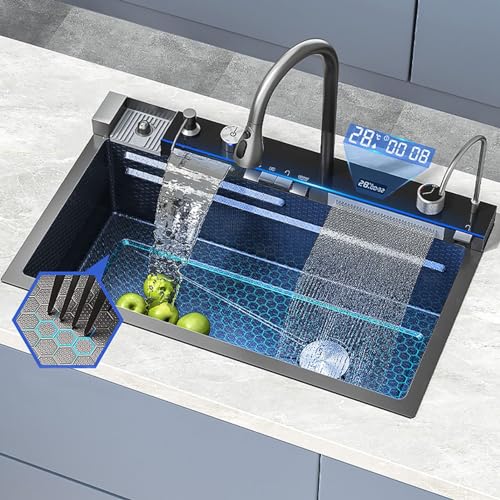 Évier de cuisine en acier inoxydable 304 avec robinet numérique cascade - 3
