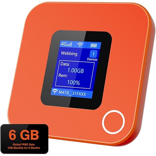 4G LTE Mobile Hotspot Device, 6-Month Free Global Data (1GB/Month), Portable WiFi Hotspot for Travel in 200+ Countries & Regions, Connect 32 Devices, 5000mAh Battery, No SIM Card Required