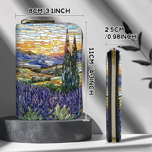 Image of Cute Credit Card Holder with Zipper, Stained Glass Lavender RFID-Blocking Card Case Small Wallet for Women Men, Multi-slot Card Organizer Case Travel Accordion Wallet