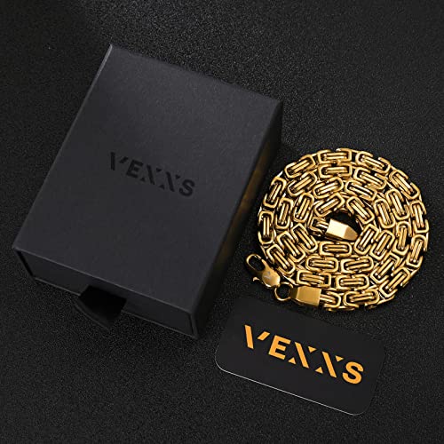 Vexxs Royal Byzantine Chain,Plated Gold Chain, Durable No Color Fading Men’s Chain 4Mm 6Mm Men’s Necklace Chain Street Wear Hip Pop Necklace Chain Urban Fashion Jewelry #TOP5