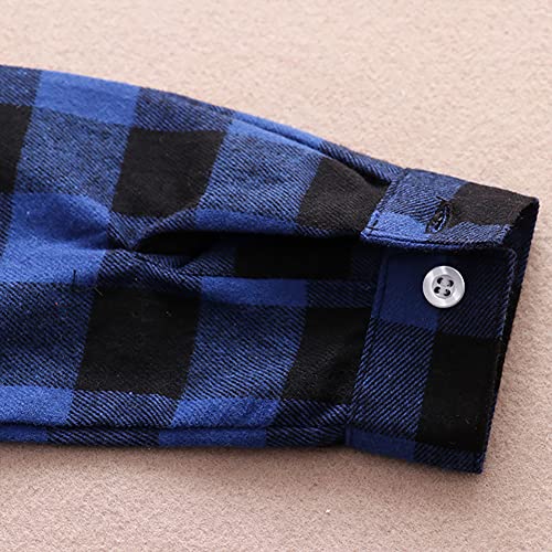 Kids Little Boys Girls Baby Red Plaid Flannel Long Sleeve Button Down Flannel Shirt Plaid Tops Girl Boy Clothes (12-18 Months, Blue) #TOP5