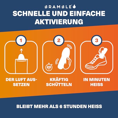 Bramble – Fußsohlenwärmer (15 Paar, 30 insgesamt) – Vollflächige Fußwärmsohlen für Schuhe und Stiefel – Luftaktiviert und geruchsfrei – Bis zu 10 Stunden Wärme