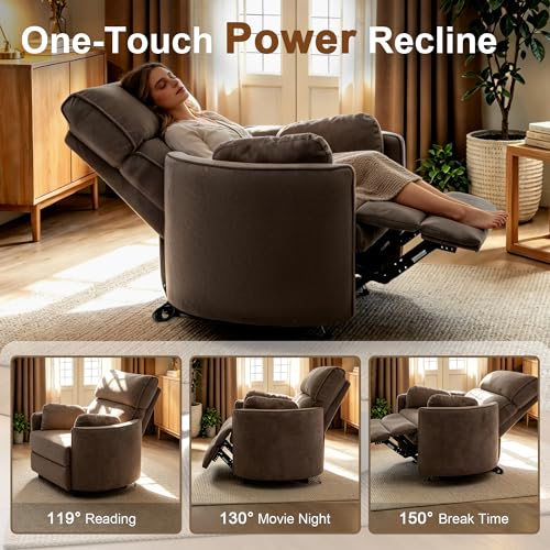 Image of 450lbs Oversized Power Recliner Chair for Big & Tall Adults, Extra Wide Electric Chair with USB & Type-C Ports, Chenille Single Sofa with Pillows for Living Room, Bedroom, Brown