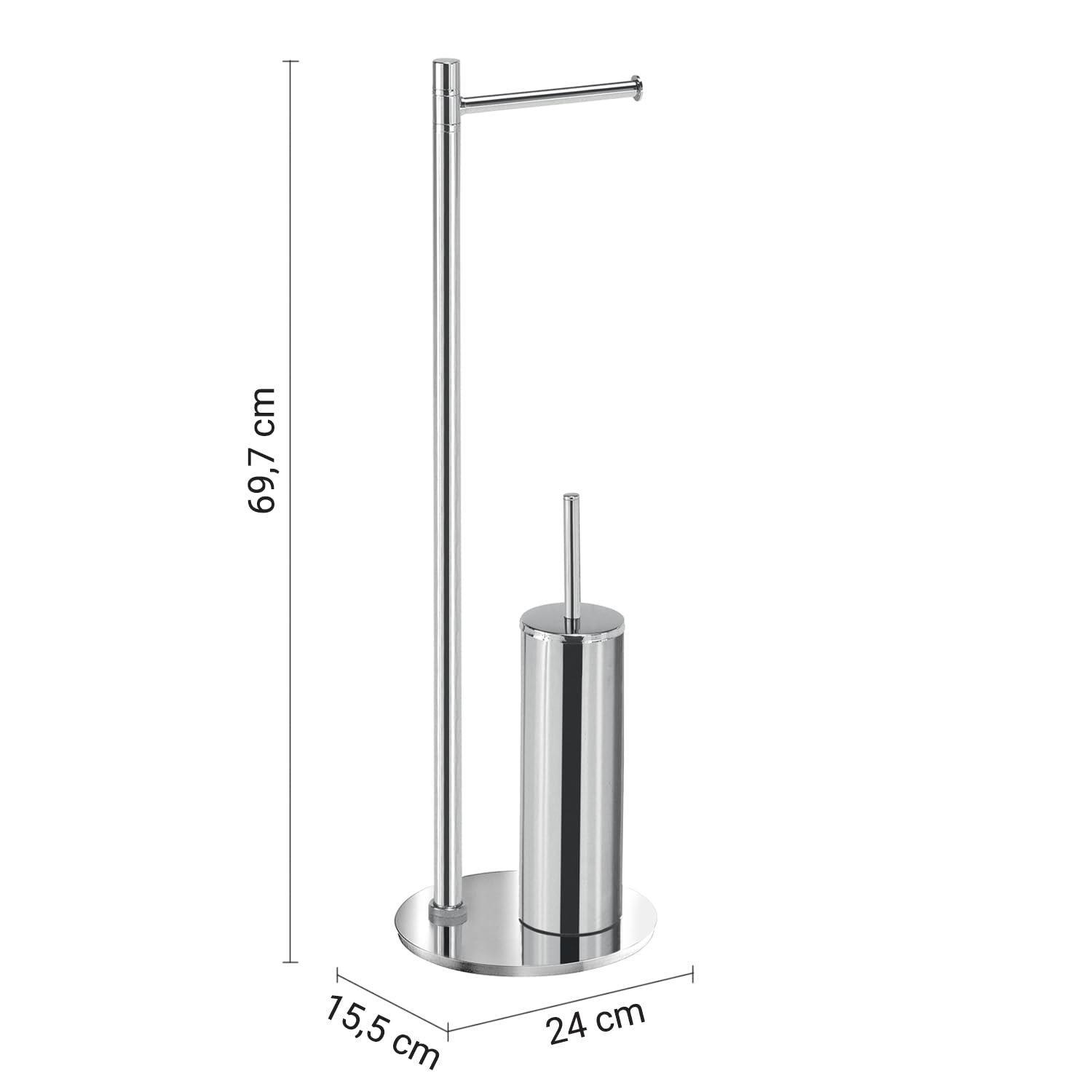 Gedy Mida Piantana Portarotolo e Scopino Bagno Finitura Cromata, Realizzata con Materiali Acciaio Inox e Cromall, Base Rotonda Ø 20 cm Zavorrata H 66,6 cm, Tazza Interna Removibile