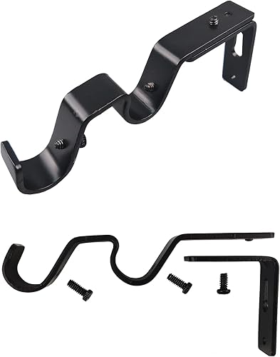 Miniatura 6 de Soporte de barra de cortina doble resistente, 3 soportes ajustables para barras de 34 y 58 pulgadas (negro)