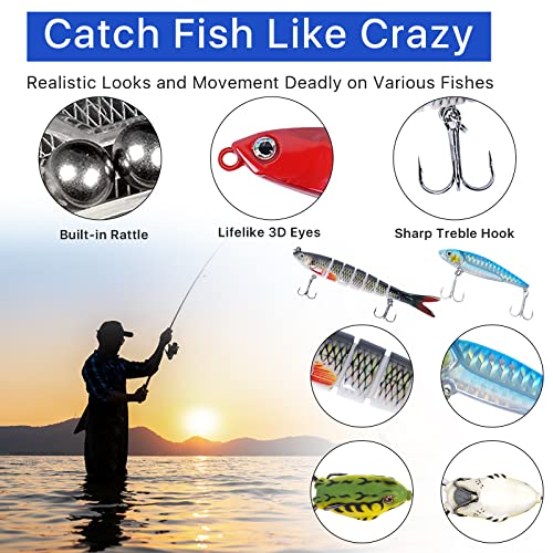 Pleuvoir Fishing Topwater Lures Kit - Pro Fishing Lures Kit For Freshwater Saltwater, 40Pcs Jerkbait Soft Frogs Worms With Tackle Box For Bass Trout Catfish Panfish #TOP2