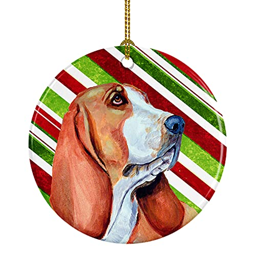 Caroline's Treasures Basset Hound Candy Cane Holiday Christmas Ceramic Ornament Christmas Tree Hanging Decorations for Home Christmas Holiday, Party, Gift, 3 in, Multicolor