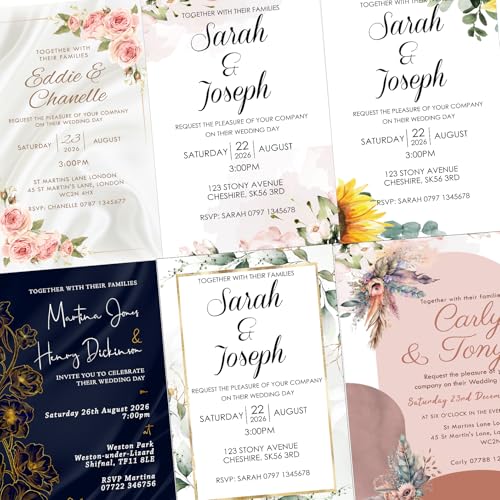 Wedding Invitations Personalised & Envelopes - Green Blue Gold Yellow Orange - Various designs