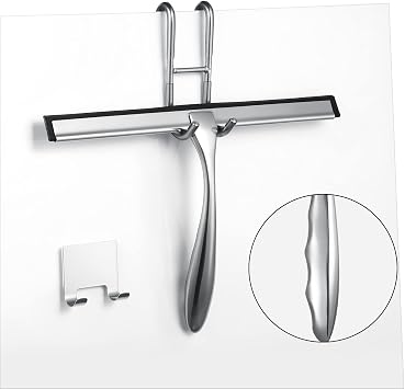 Shower Squeegee for Glass Doors,12-Inch Shower Glass Squeegee, Sliver Shower Squeegee for Shower Doors,Mirror,Windows, with Shower Door Hook and Adhesive Hook