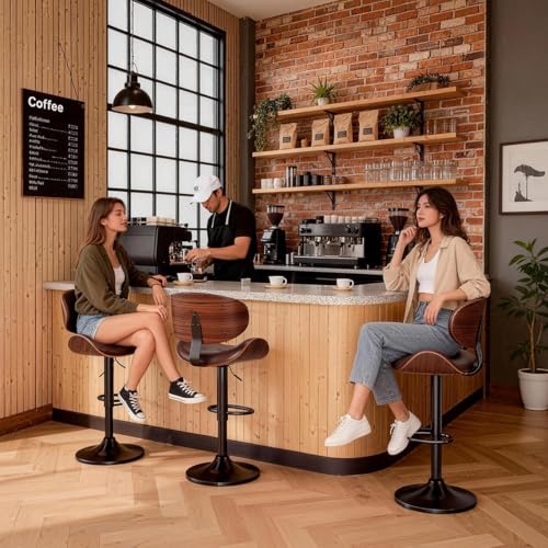 Image of Adjustable Swivel Bar Stools Chair,Counter Height Bar Stools with Back,350 LBS PU Leather Bar Stool for Kitchen Island,Upholstered Pub Stools with Footrest (Brown, Set of 6)