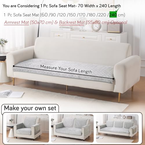 Image of HOKIPO Premium Velvety Quilted Anti-Slip Sofa Cover Mats for L-Shape & 1 /2 /3 Seater Sofa | Make Your Own Sofa Cover Set, 'Softline Quilted Series' 70(W) x 240(L) cm | Ice Grey (AR-6320-LGRY)
