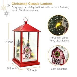 Scenic Lighted Christmas Lanterns 11 Tall Square Red Lantern Battery Operated Built in Timer with PS Panels
