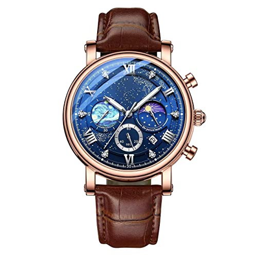 MINILUJIA 50M Waterproof Men World Map Watches Creative Starry Universe Earth Globe Moon Sun Rotating Eye-catching Personalized Cool Unique Mens Watches, brown Luminous, unique (B0C3G96NYN) Amazon Price History, Amazon Price Tracker