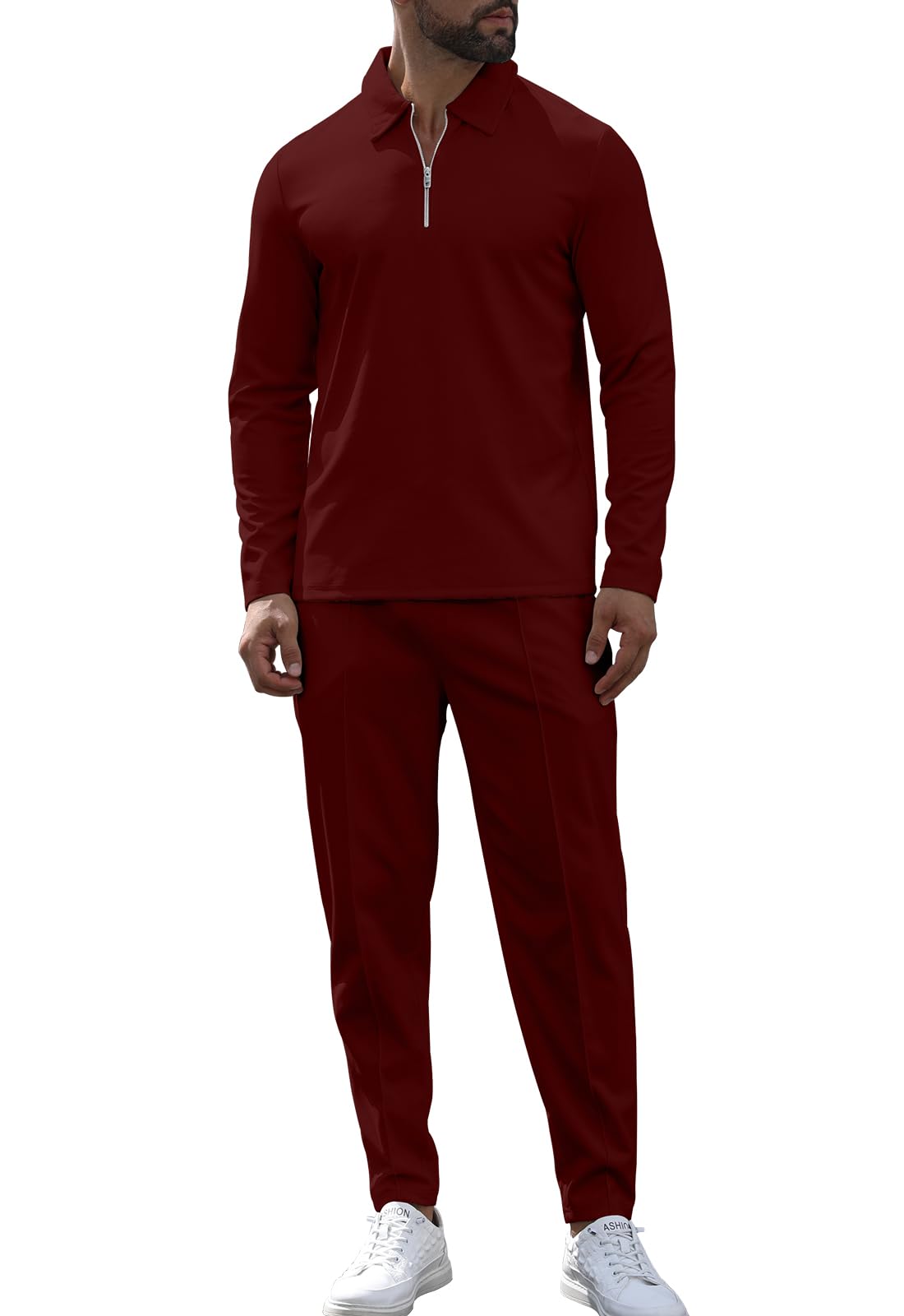 KUYIGO Tuta da uomo polo con cerniera a 1/4, 2 pezzi, a maniche lunghe, felpa e jogger, casual, top a nido d'ape, pantaloni sportivi, abbigliamento sportivo da golf, taglie S-XXL