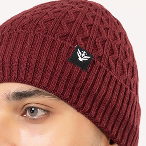 Image of AMOLDO Unisex Woolen Beanie Cap | Warm Winter Hat - Zigzag Design