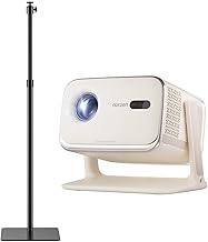 Aurzen BOOM mini Smart Projector Bundle with Adjustable 17.343.3 in Height Projector Stand, 20W Dolby Audio, Real-Time Focus, 4K Supported Smart Portable Home Theater Projector Outdoor, Off-white