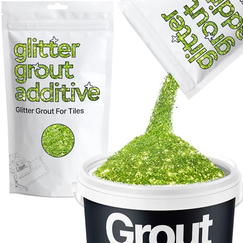 Hemway Lime Green Glitter Grout Additive 100g Metallic Flakes for Adding Sparkle to Kitchen & Bathroom Tiles | Enhance Your Indoor Grouting Projects with a Durable Sparkly Effect