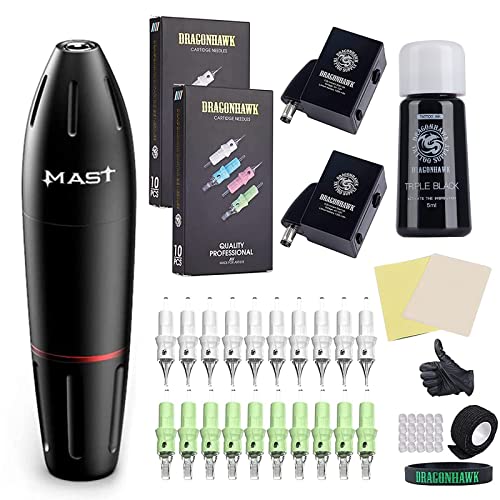 Dragonhawk Wireless Tattoo Kit Rotary Tattoo Pen Machine Gun Kits With Two Batteries Tattoo Needles Cartridges 1013-10Dc #TOP15