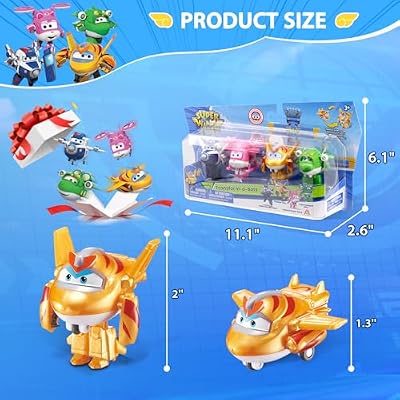 Super Wings 2 Transform-a-Bot 4-Pack, Supercharged Paul, Dizzy, Golden Boy, Mira, Airplane Toys Mini Action Figures, Preschool Toys for 3 4 5 Year Old Kids, Birthday Gifts for Kids