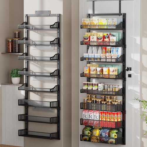 POKIPO 8-Tier Over the Door Pantry Organizer, Large Metal Door