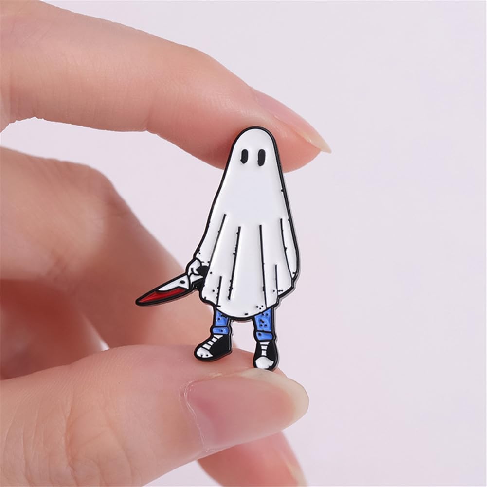 zhanghaoran Cute White Ghost Enamel Pin Halloween Lapel Pins Badge Punk Anime Pins for Backpacks Bag Hat Decor Accessories Girls Kids Gift