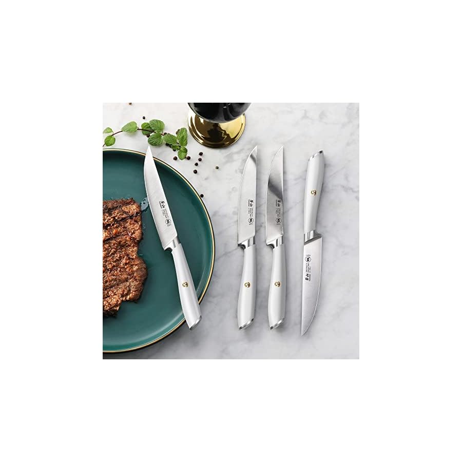 Cangshan L1 Series 1026948 German Steel Forged 4-Piece Fine-Edge Steak Knife Set, White