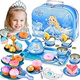 Amplov 43-Piece Princess Tea Party Set – Kids Pretend Play Tea Set with Desserts & Carrying Case for Little Girls, Toddlers Ages 3-8