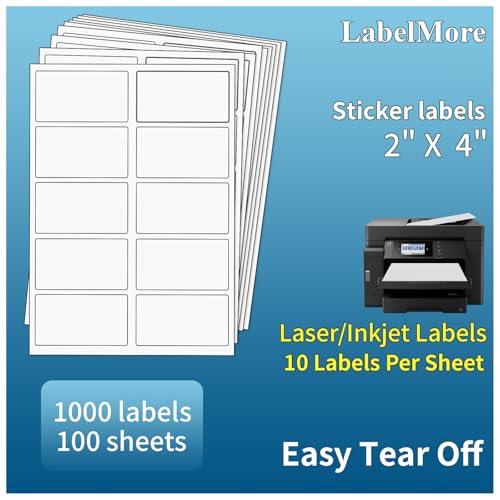 LabelMore 10 up Labels 2\'\' x 4\" Shipping Address Labels for Laser and Inkjet Printers (100 Sheets, 1,000 Labels)