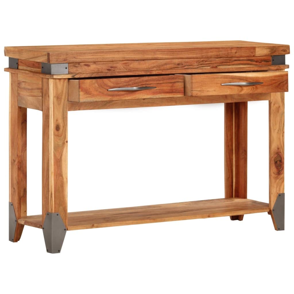 Mesa consola clásica de madera maciza de acacia con 2 cajones y tablero robusto para un almacenamiento elegante y una presentación elegante en el salón