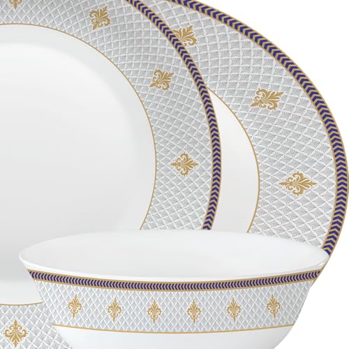 Image of Larah by Borosil Opalware Dinner Set Microwave & Dishwasher Safe | Bone-Ash Free | Crockery Set for Dining & Gifting | Plates & Bowls (Regalia Grace, 60pc)
