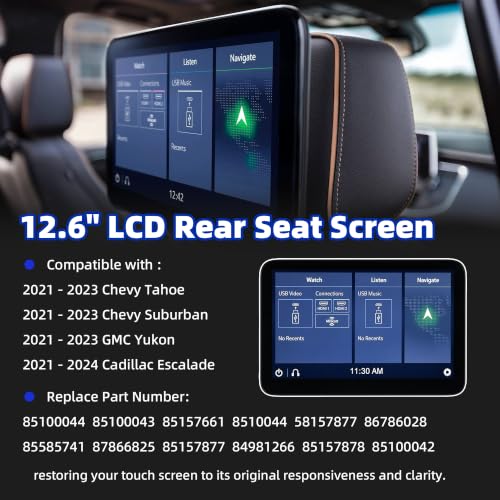 Image of 12.6 inch LCD Display Headrest Back Seat Monitor Entertainment Screen Compatible with 2021-2024 GMC Yukon Chevy Tahoe Suburban Cadillac Escalade Replaces 85100043