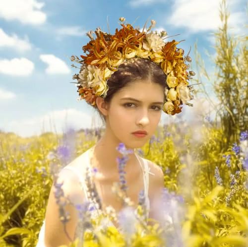 HUANGANG Elegant cultural flower headband, fabric headband, flower headband, hair ornaments or traditional dress2