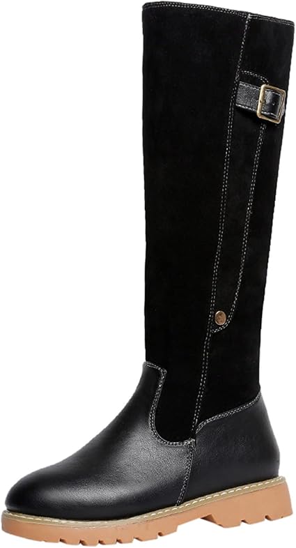 Amazon.com: TIANMING Botas de equitación hasta la rodilla para mujer,  cálidas, gruesas, bajas, planas, punta redonda, cremallera lateral, hebilla  trasera, calzado : Todo lo demás