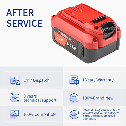 Powerost CMCB205 6Ah 20V Replacement Battery Compatible with Craftsman 20V V20 CMCB204 CMCB204-2 CMCB202 CMCB202-2 CMCB201 CMCCS620M1 CMCF900B CMCCSL621D1 CMCCSP20M1 Cordless Power Tools Battery