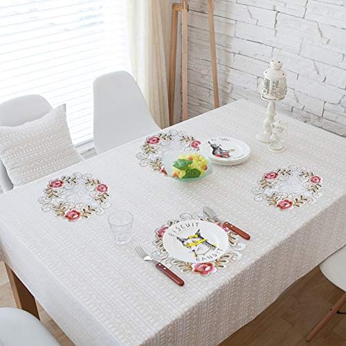 EQLEF Round Doilies 4 Pcs of Embroidered Placemats Floral Cutwork Lace Vase Pads 9.8"*9.8"